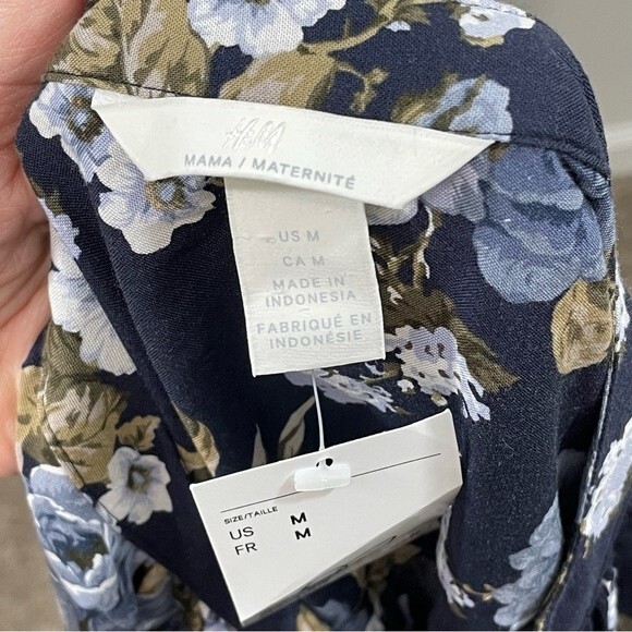 NWT H&M Mama Maternity Navy Blue Floral‎ Button Up Long Sleeve Dress Size MEDIUM - Picture 7 of 10